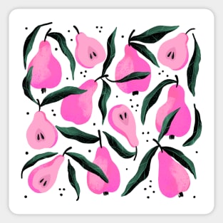 Pretty pink pear pattern with green leaves Sticker